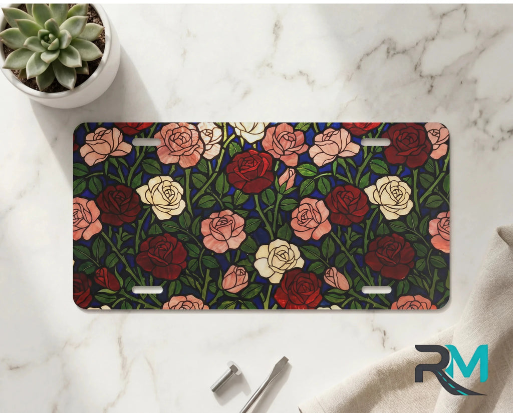 Vintage Rose Pattern Vanity Plate - Road Muse