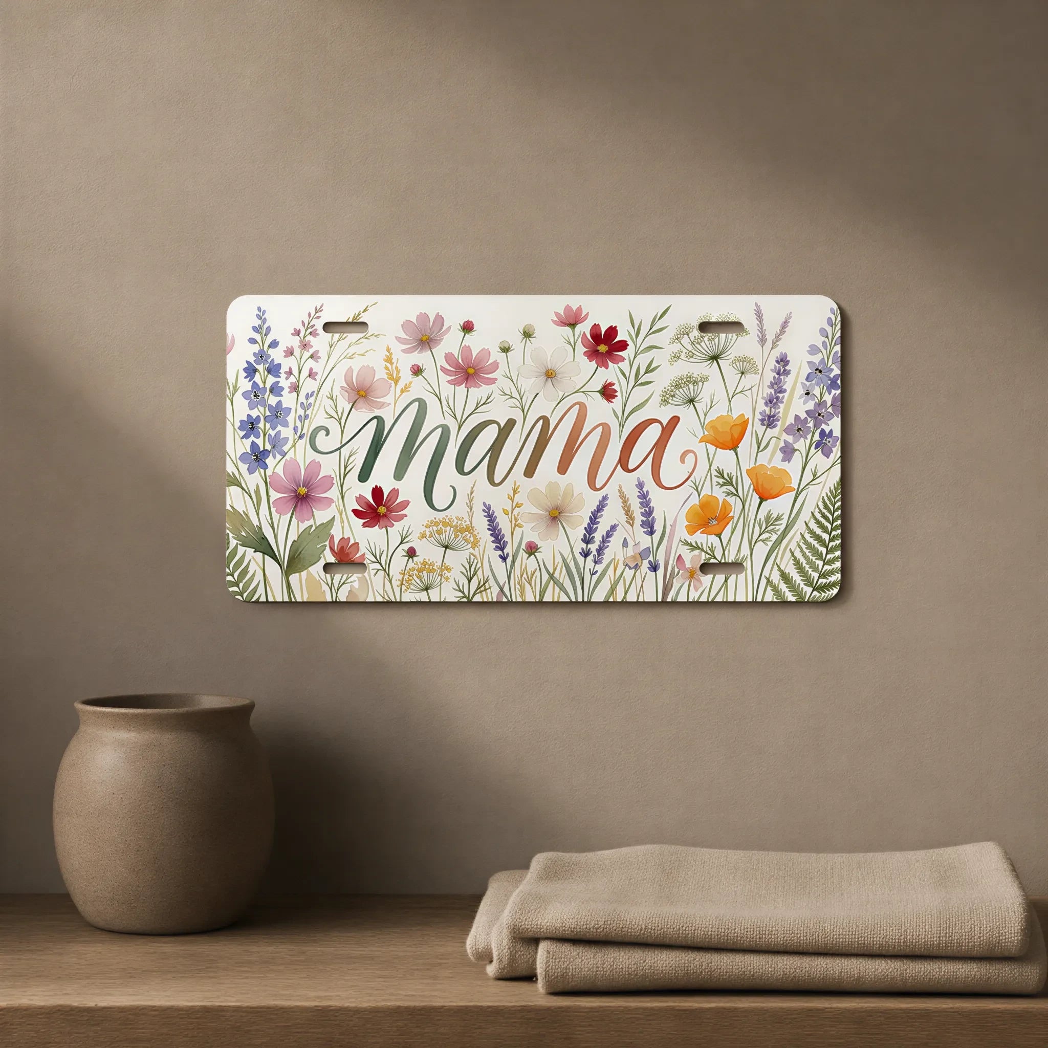 Mama Floral Script Wildflowers Vanity Plate