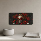 Skull Crown Red Flowers Vanity Plate