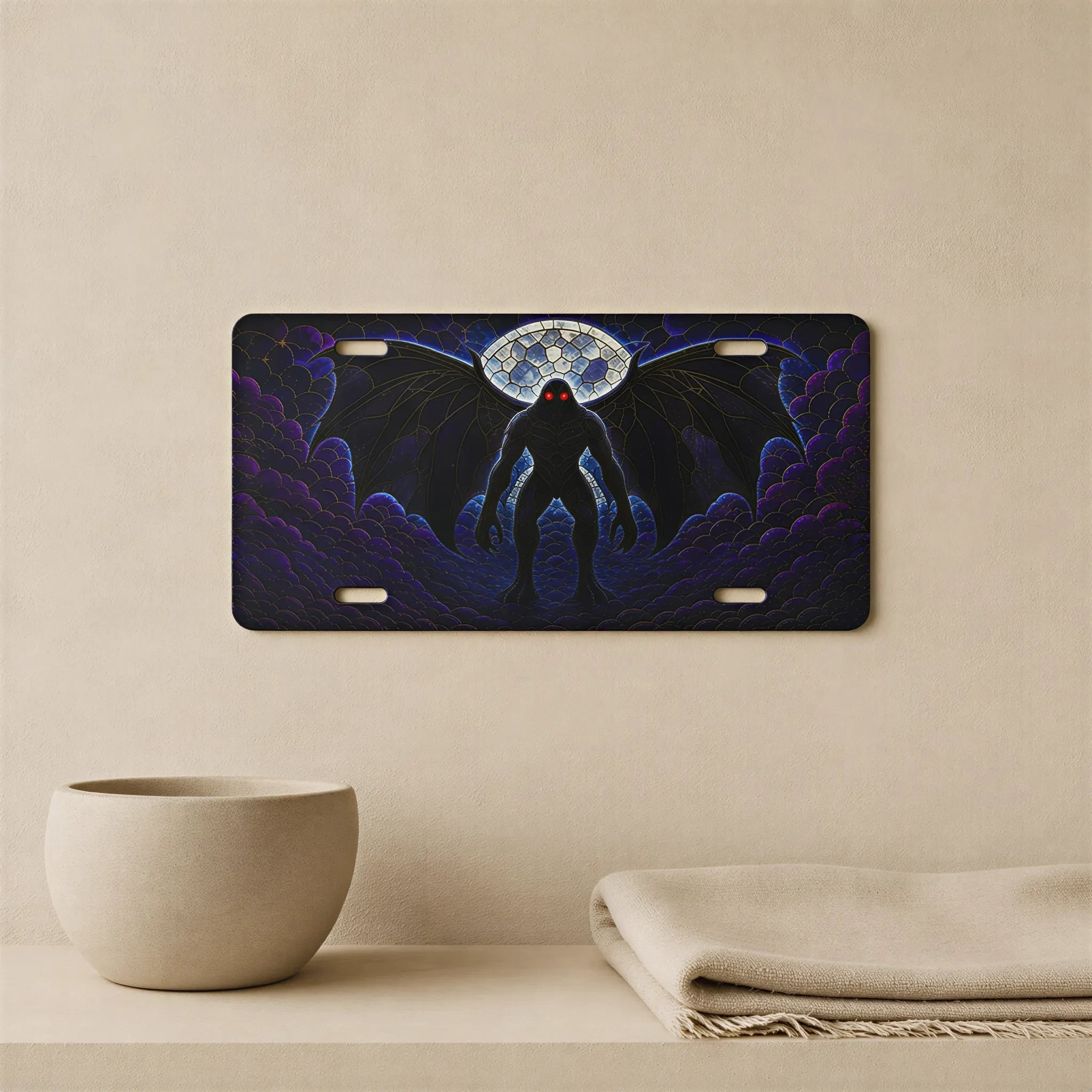Mothman Silhouette Moonlit Vanity Plate