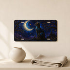 Moonlit Black Cat Crescent Moon Vanity Plate