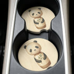 Watercolor Panda Bamboo Car Coasters Set - Road Muse