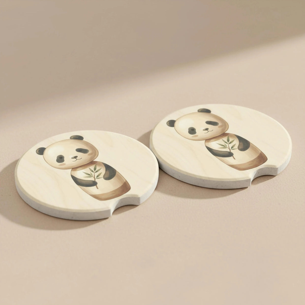 Watercolor Panda Bamboo Car Coasters Set - Road Muse