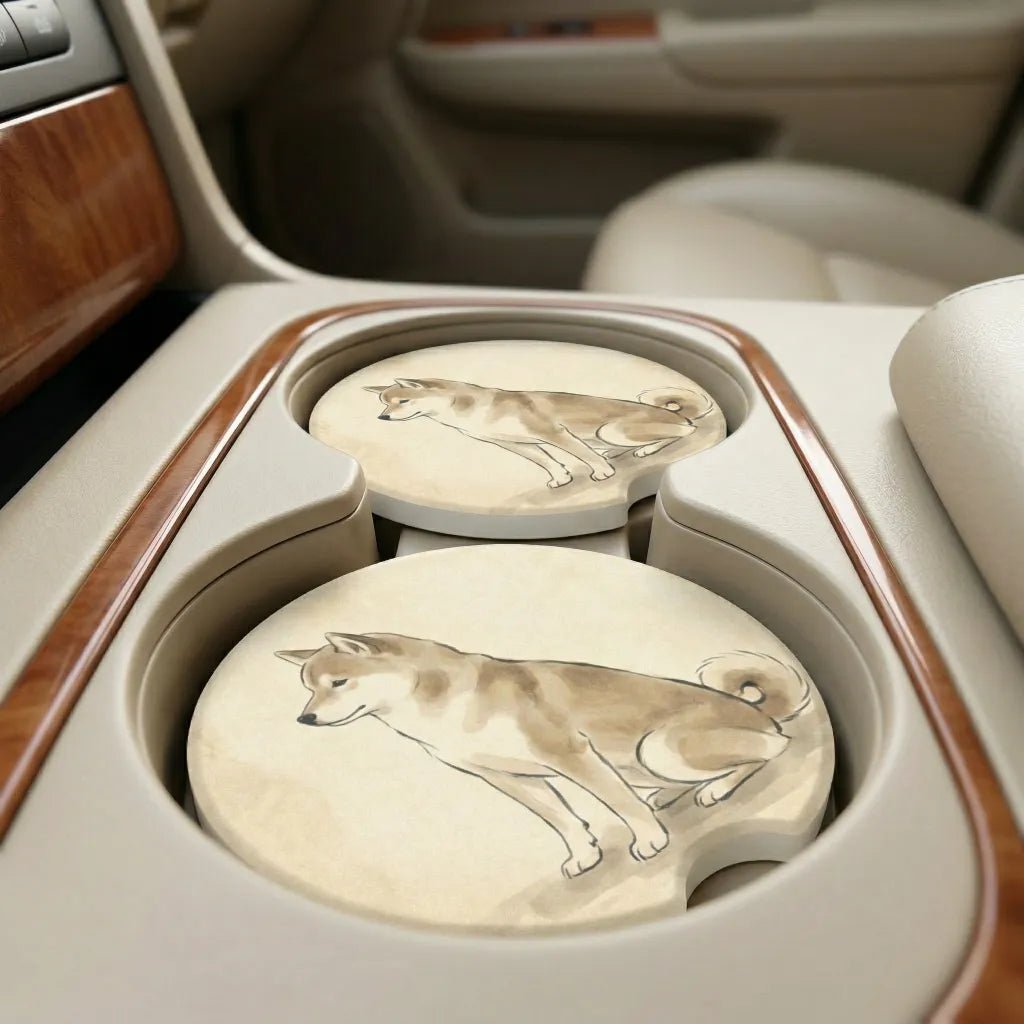 Watercolor Shiba Inu Car Coasters Set - Road Muse