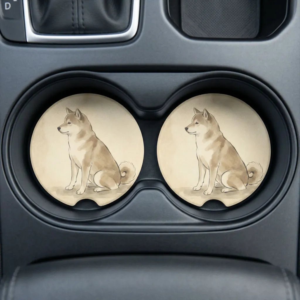 Watercolor Shiba Inu Car Coasters Set - Road Muse