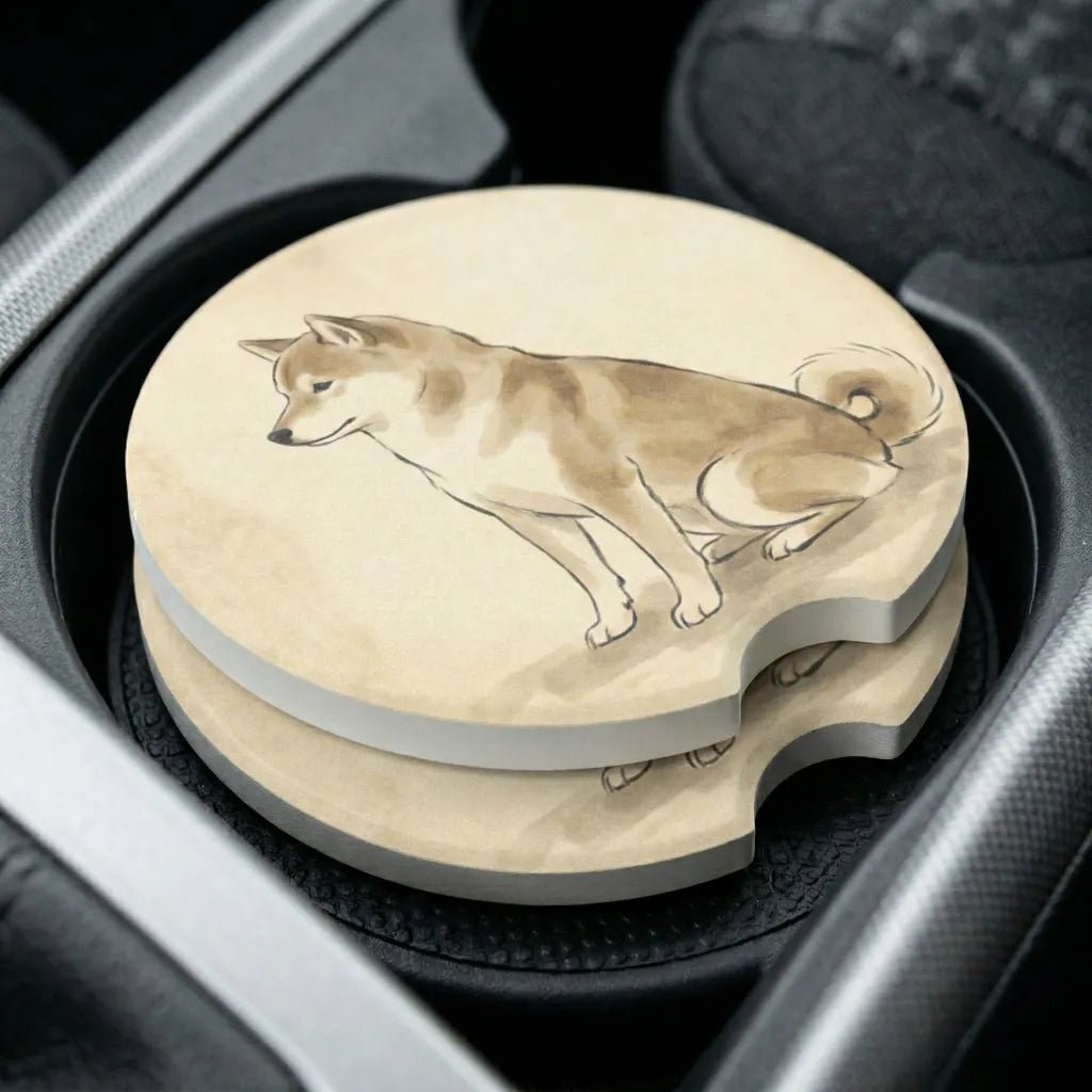 Watercolor Shiba Inu Car Coasters Set - Road Muse