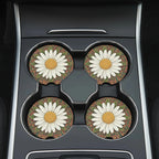 White Daisy Mandala Car Coasters Set - Road Muse