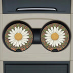 White Daisy Mandala Car Coasters Set - Road Muse