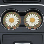 White Daisy Mandala Car Coasters Set - Road Muse