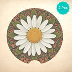 White Daisy Mandala Car Coasters Set - Road Muse