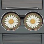 White Daisy Mandala Car Coasters Set - Road Muse