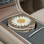 White Daisy Mandala Car Coasters Set - Road Muse