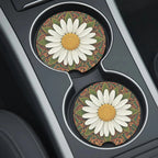 White Daisy Mandala Car Coasters Set - Road Muse