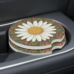 White Daisy Mandala Car Coasters Set - Road Muse