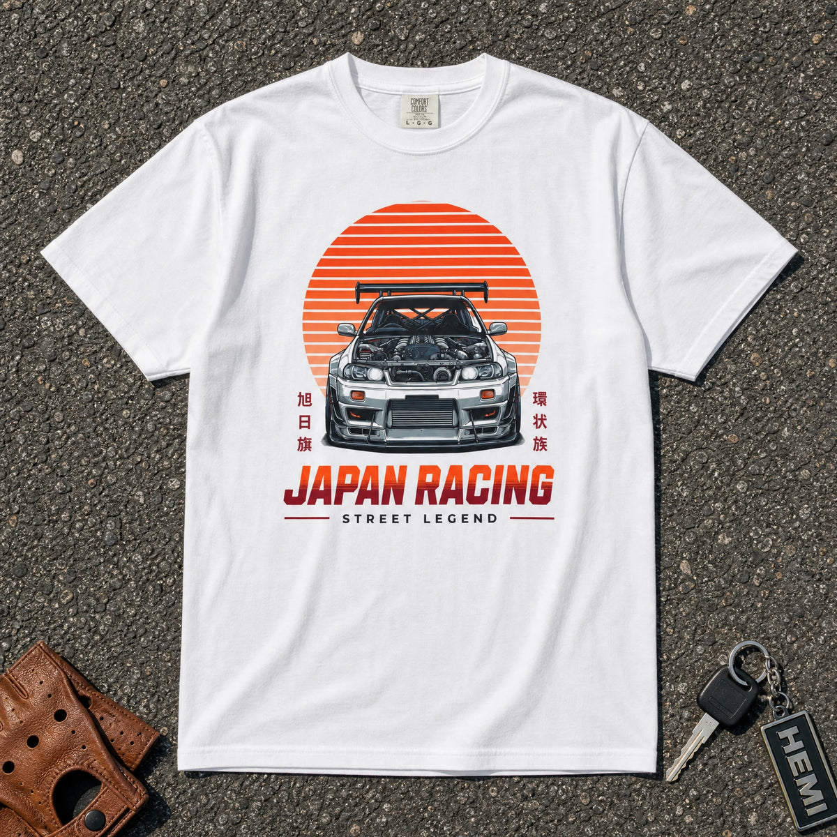white japan racing skyline graphic tshirt — retro import car comfort colors street legend tee