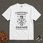 white certified mechanic comfort colors tshirt — vintage wrench piston garage graphic tee