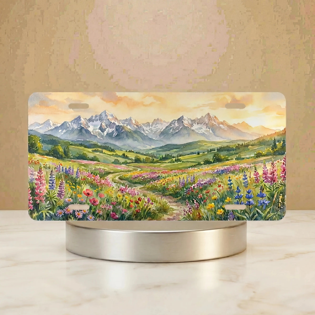 Wildflower Meadow Mountain Vanity Plate - Road Muse