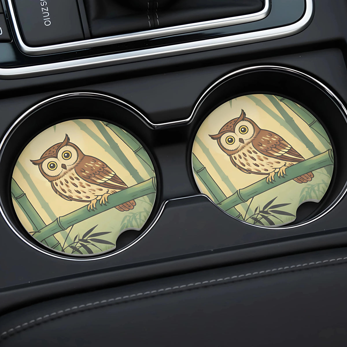 Woodland Owl Bamboo Car Coasters Set - Road Muse