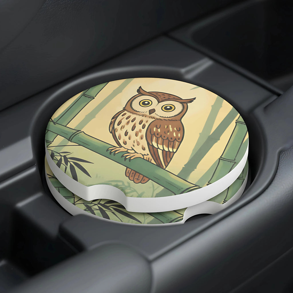 Woodland Owl Bamboo Car Coasters Set - Road Muse
