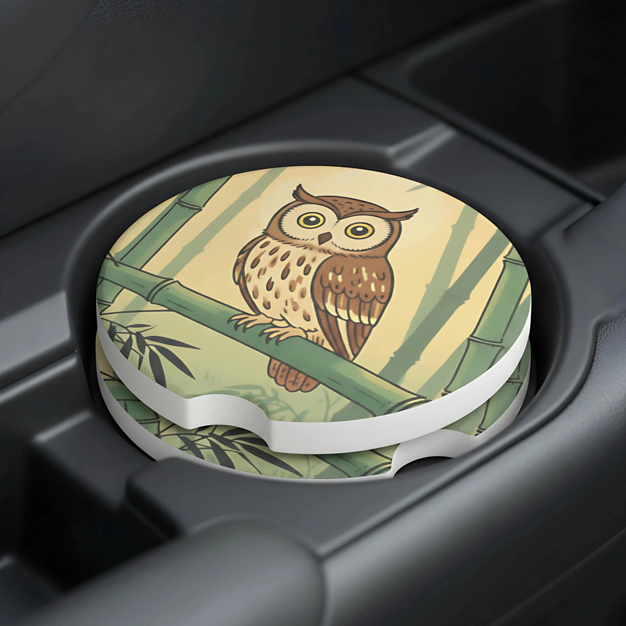 Woodland Owl Bamboo Car Coasters Set - Road Muse