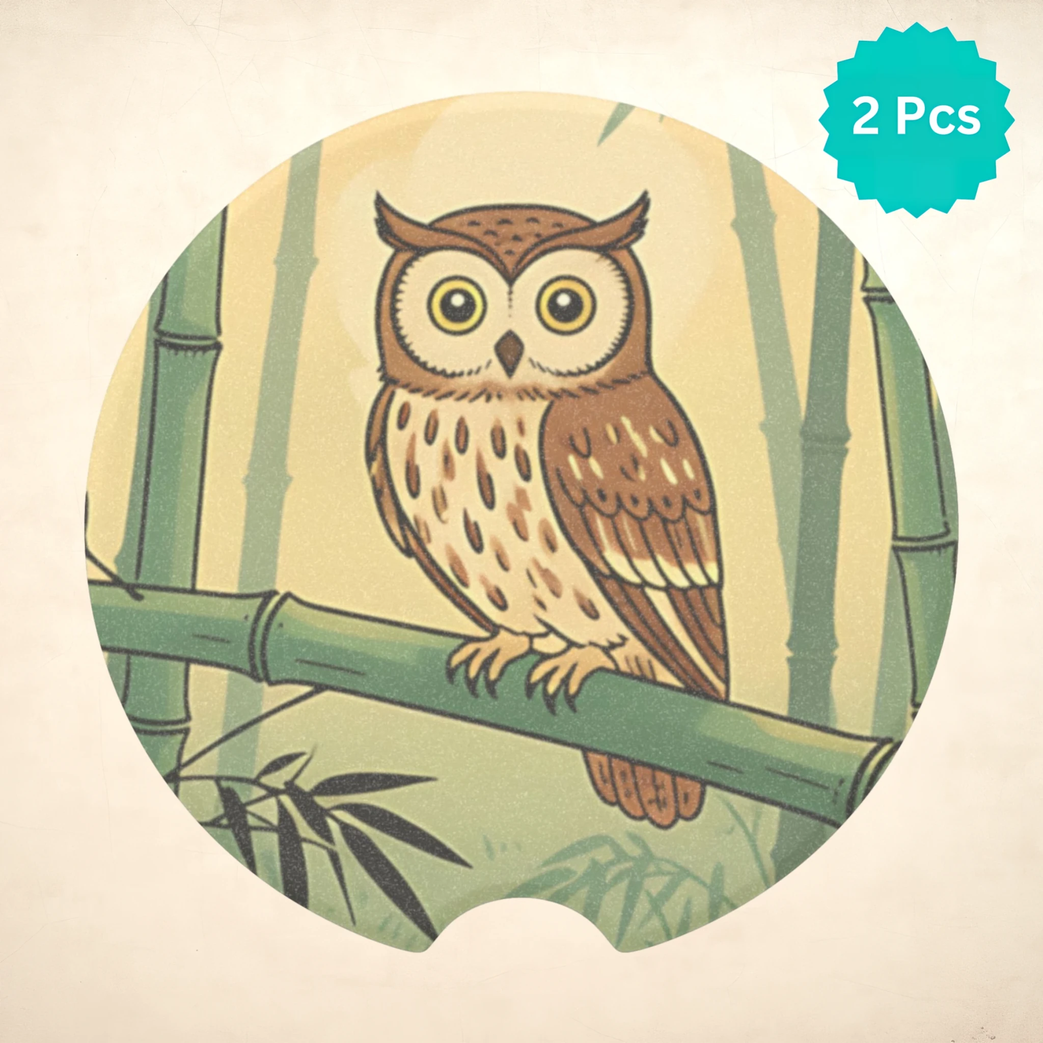 Woodland Owl Bamboo Car Coasters Set - Road Muse
