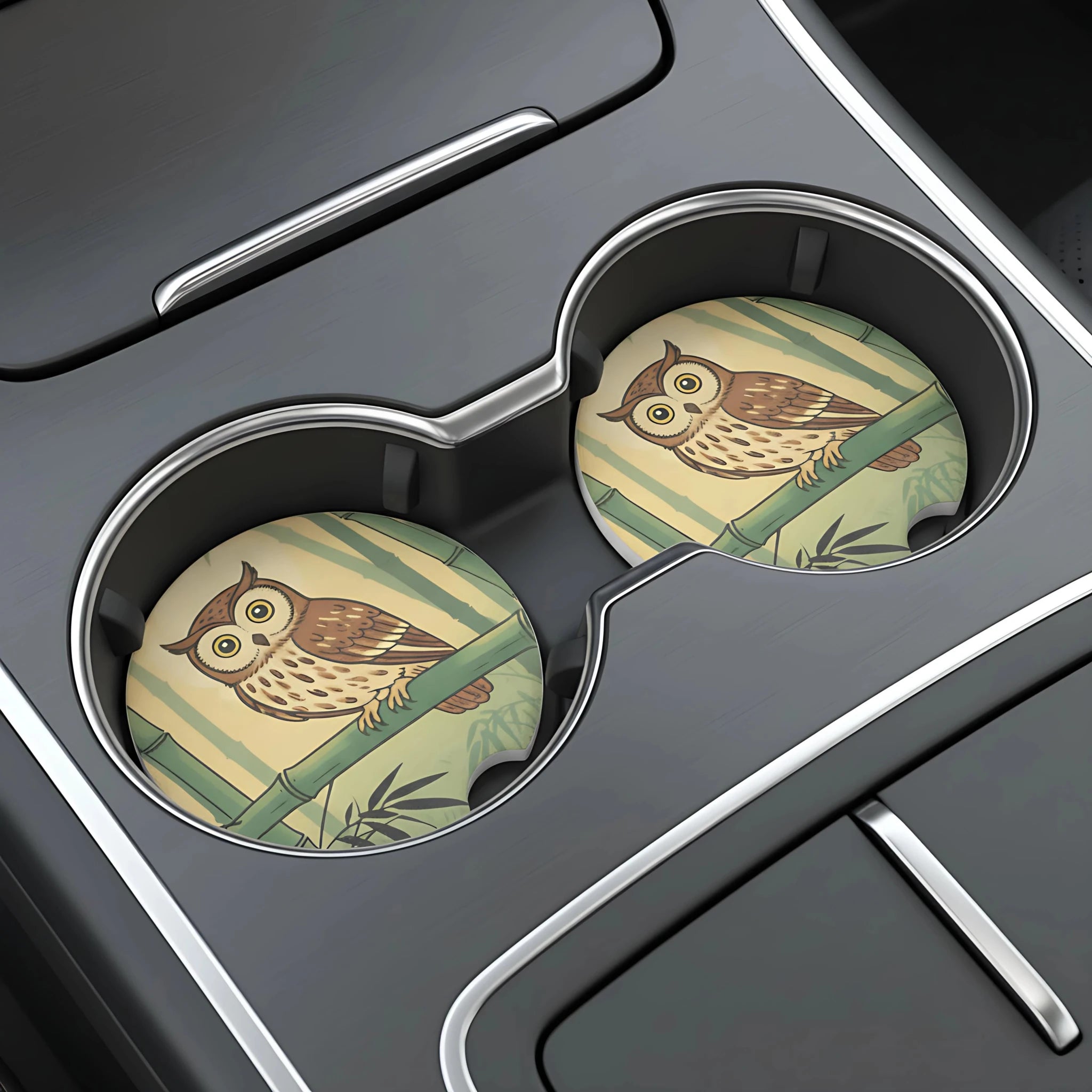 Woodland Owl Bamboo Car Coasters Set - Road Muse