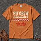 yam pit crew grandma graphic tee — crossed flags retro race day comfort colors shirt