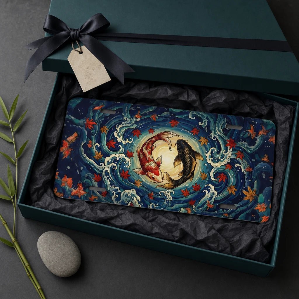 Yin Yang Koi Fish Vanity Plate - Road Muse